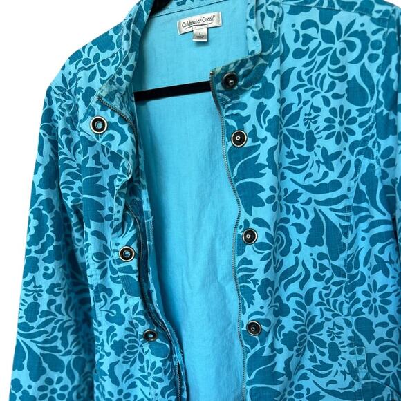 Coldwater Creek Women's Blue Floral Print Full Zip Snap Jacket Size Large - Picture 6 of 6
